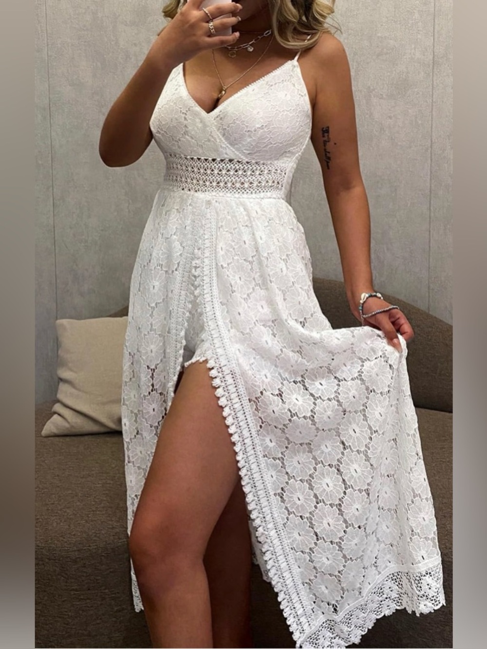 Cupshe White Lace Maxi Dress with Crochet Waist. In perfect condition . White . - Picture 3 of 9
